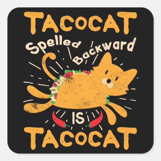 Tacocat Spelled Backwards Cinco de Mayo Cat Taco Square Sticker (Front)