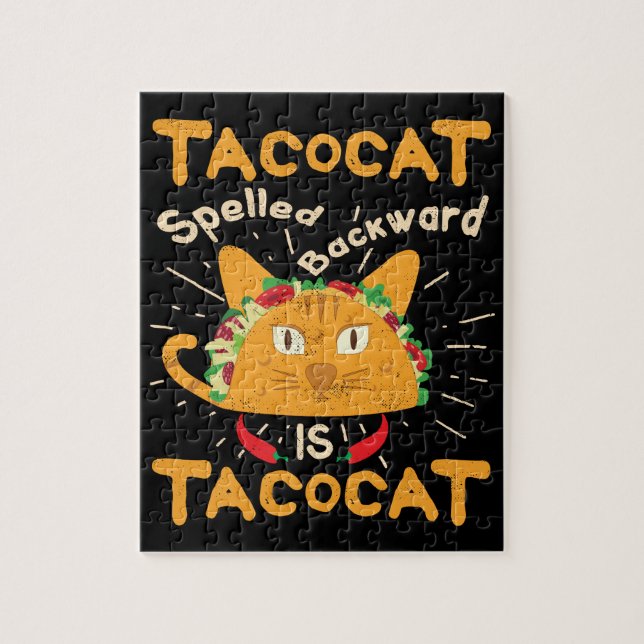 Tacocat Spelled Backwards Cinco de Mayo Taco Jigsaw Puzzle (Vertical)
