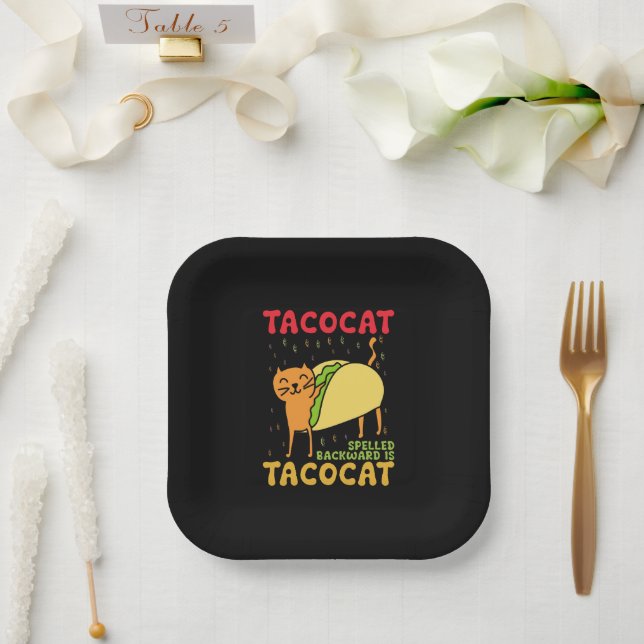 Tacocat Spelled Backwards Tacos Cats Cinco De Mayo Paper Plate (Wedding)