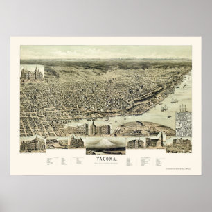 Tacoma, WA Panoramic Map - 1890 Poster