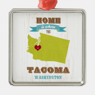 Tacoma,Washington Map – Home Is Where The Heart Is Metal Ornament