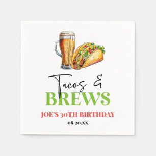 Tacos and Brews Beer Glass Birthday Party Napkin