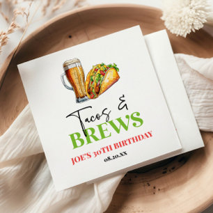 Tacos and Brews Beer Glass Birthday Party Napkin