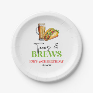 Tacos and Brews Beer Glass Birthday Party Paper Plate