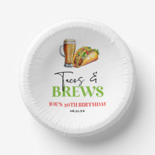 Tacos and Brews Beer Glass Birthday Party Paper Plate