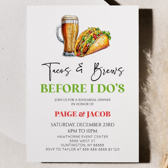 Tacos and Brews Before I Do's! Rehearsal Dinner Invitation (Creator Uploaded)