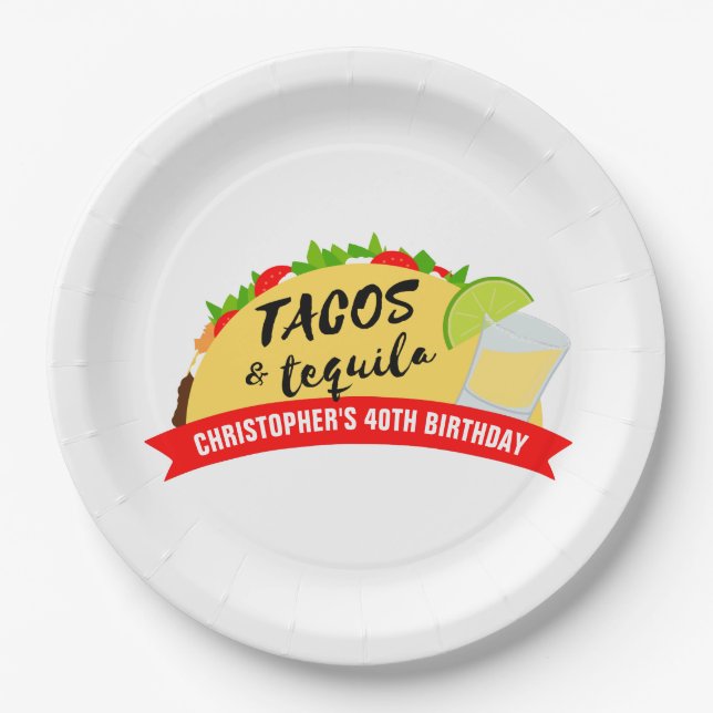 Tacos and Tequila Birthday Party Paper Plate (Front)