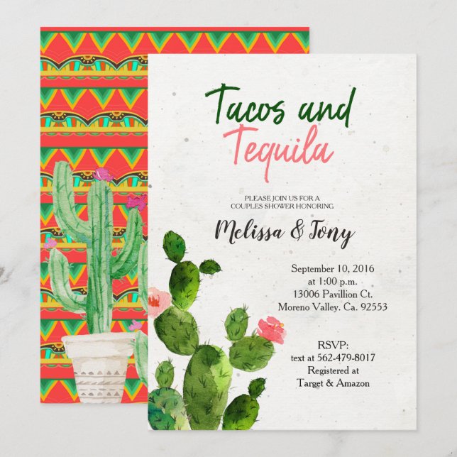 Tacos and Tequila Couples Shower Invitation (Front/Back)