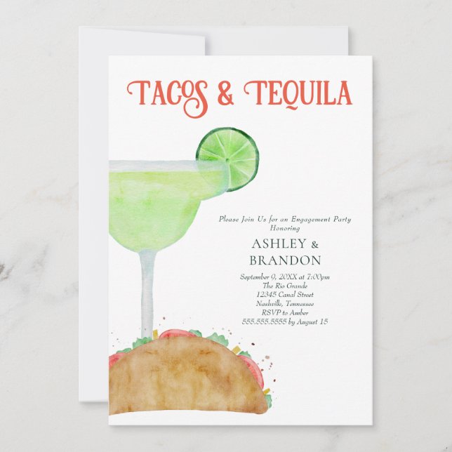 Tacos and Tequila Margarita Engagement Party Invitation (Front)