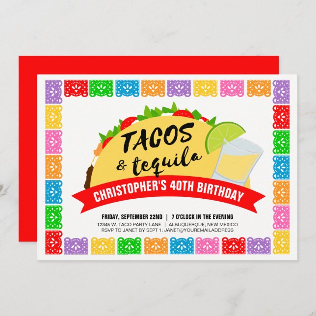 Tacos and Tequila Party Invitation (Front/Back)