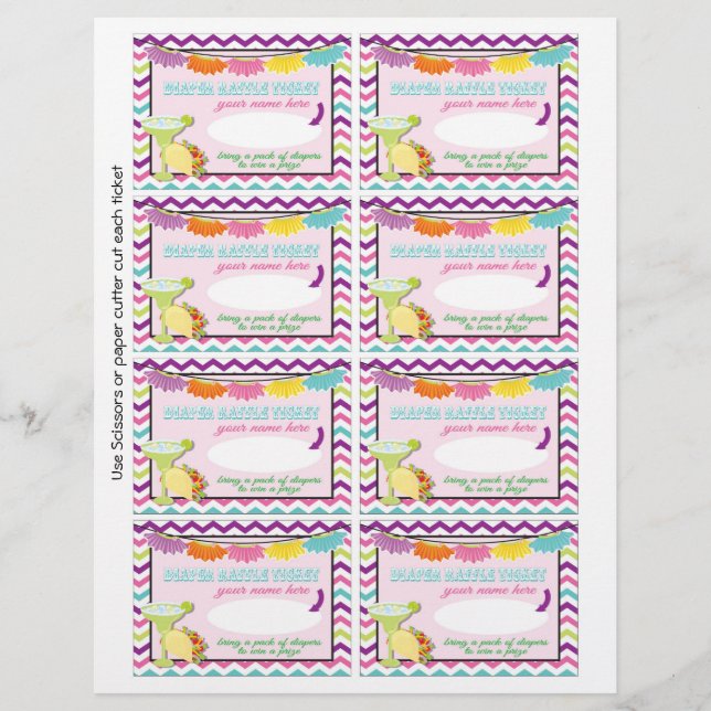 Tacos and tutus diaper raffle tickets baby shower flyer (Front)