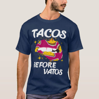Tacos Before Vatos Funny Hispanic Slang Food vinta T-Shirt