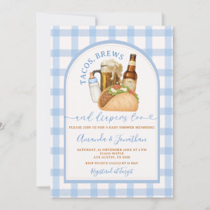 Tacos Brews and Diapers Baby Shower Blue Gingham Invitation