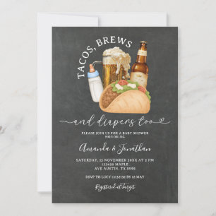 Tacos Brews and Diapers Baby Shower Chalkboard Invitation