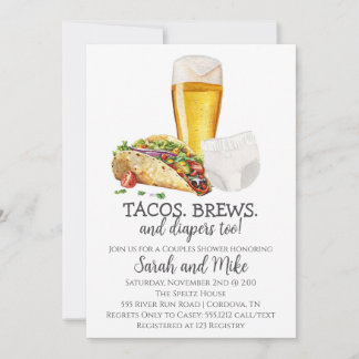 Tacos Brews and Diapers Baby shower Invitation