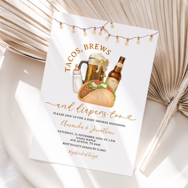 Tacos Brews and Diapers Baby Shower String Lights Invitation (Creator Uploaded)