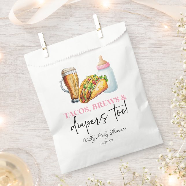 Tacos Brews and Diapers Too! Baby Shower Favour Bag (Clipped)