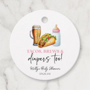 Tacos Brews and Diapers Too! Baby Shower Favour Tags