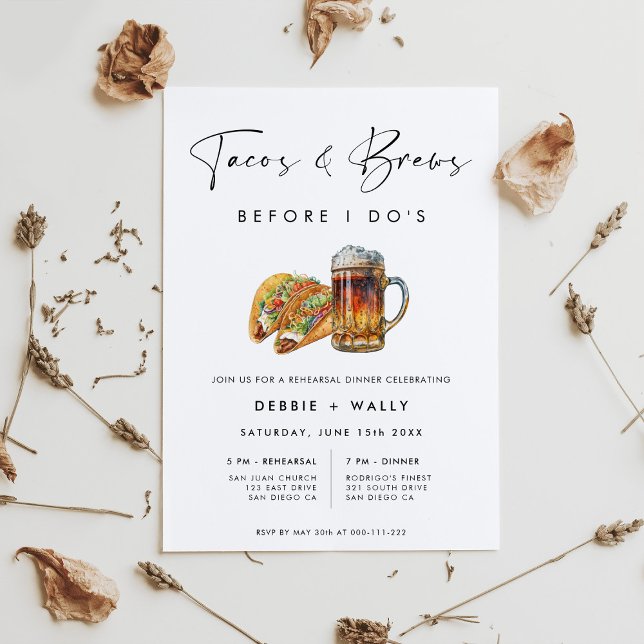 Tacos & Brews Before I Do's Rehearsal Dinner Invitation (Creator Uploaded)