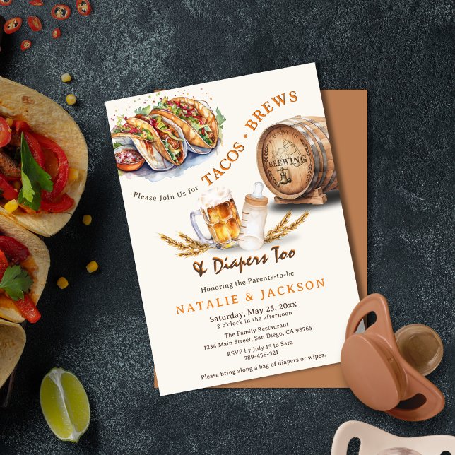 Tacos & Brews Diapers Casual Couples Baby Shower Invitation (Tacos & Brews Diapers Casual Couples Baby Shower Invitation)