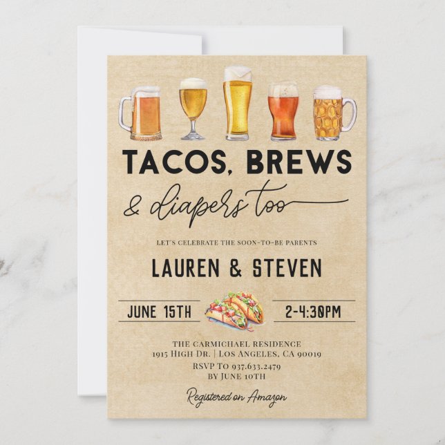 Tacos Brews Diapers Too Baby Shower Invitation (Front)