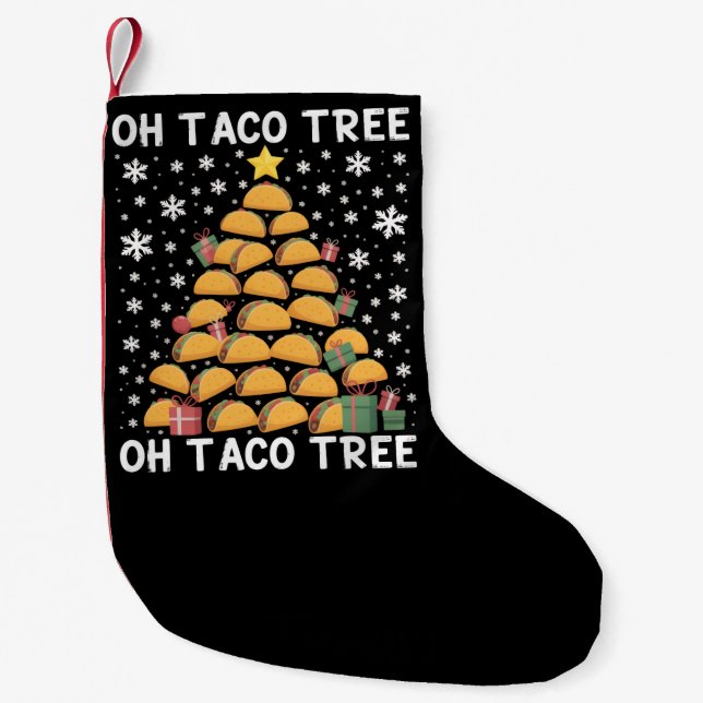 Tacos Christmas Tree Funny Xmas Foodie Mexican  Small Christmas Stocking (Front)