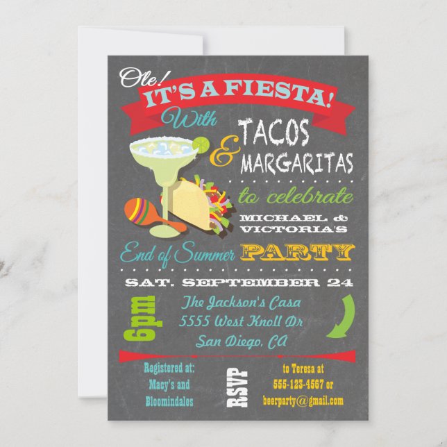 Tacos et invitation de partie d'été de tequila (Devant)