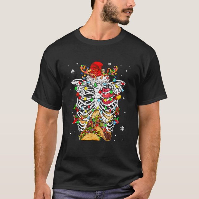Tacos In Santa Reindeer Skeleton X Ray Xmas Funny  T-Shirt (Front)