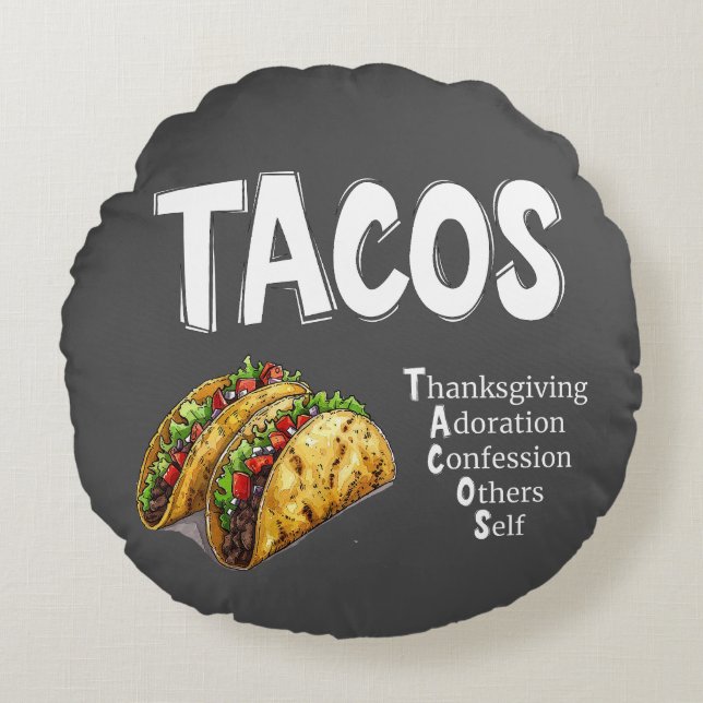 TACOS Prayer Round Pillow (Front)