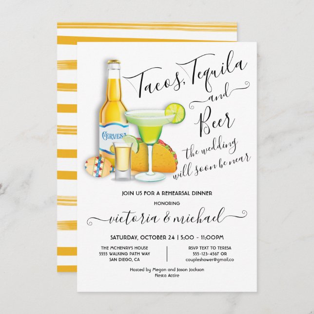 Tacos Tequila & Beer Rehearsal Dinner Fiesta Invit Invitation (Front/Back)