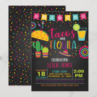 Tacos & Tequila Birthday Invitation - Blk