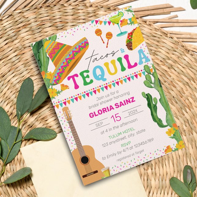 Tacos Tequila Fiesta Mexican Vibrant Bridal Shower Invitation (Creator Uploaded)