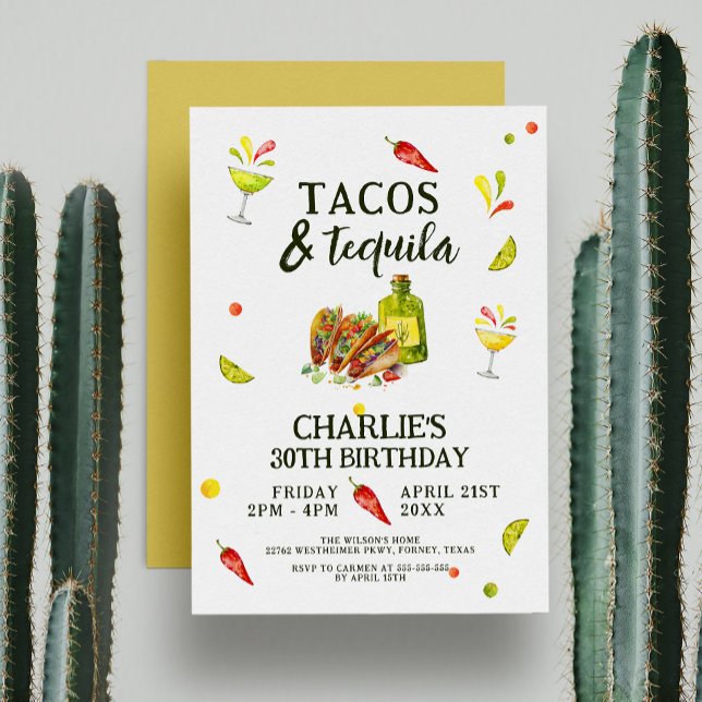 Tacos & Tequila Fun Summer Tropical Birthday Party Invitation (Creator Uploaded)