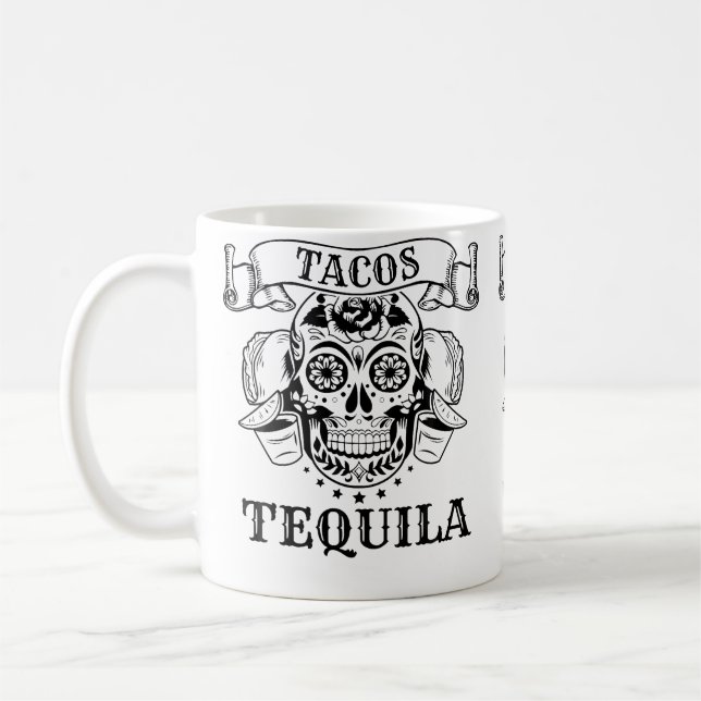 Tacos Tequila Sugar Skull Coffee Mug (Left)