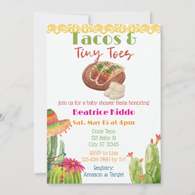 Tacos & Tiny Toes Baby Shower Invitation (Front)