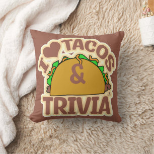 Tacos Trivia Funny Gamer Food Toon Logo Throw Pillow