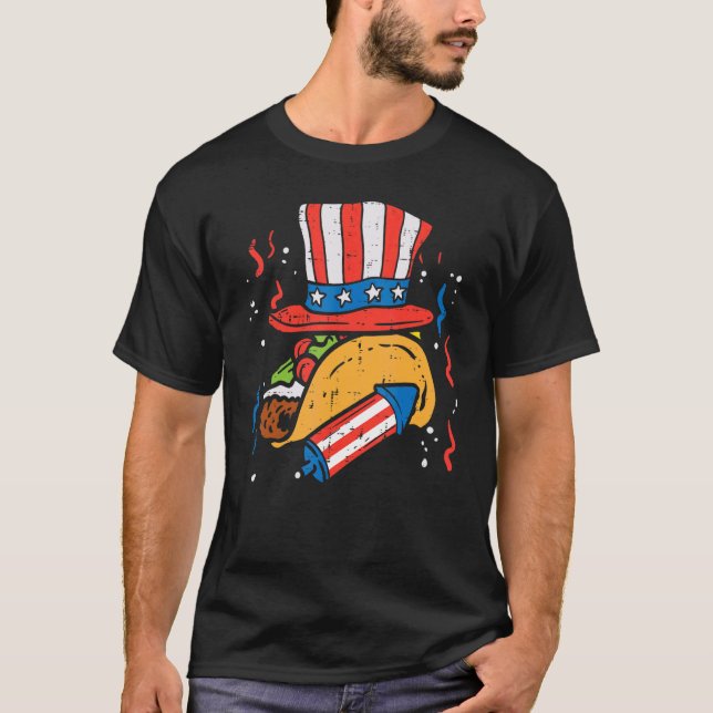 Tacos Us Flag Hat Firecracker 4th Of July Mexican  T-Shirt (Front)