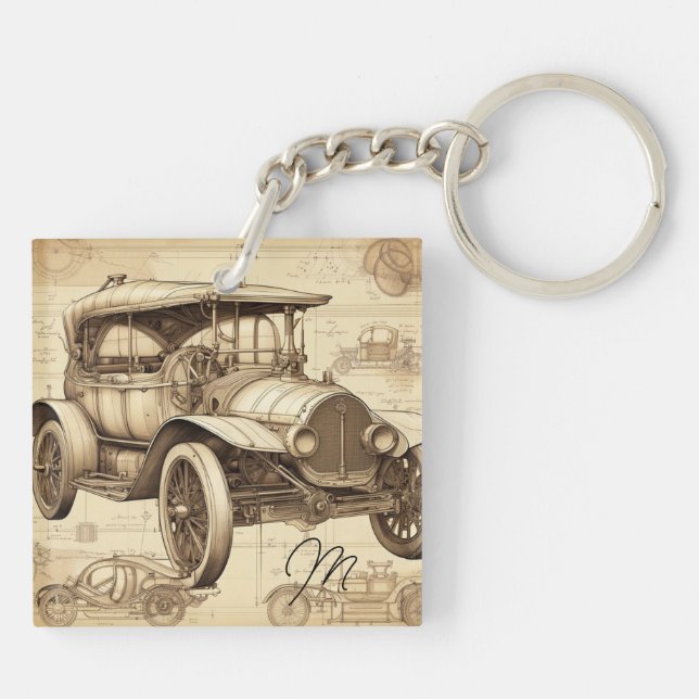 Tacot Faux Vintage illustration Monogram SqK Keychain (Back)