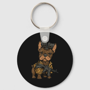 Tactical Frenchie Funny Dog Bulldog With Nvg Meme Keychain