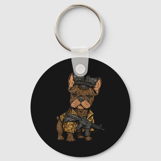 Tactical Frenchie Funny Dog Bulldog With Nvg Meme  Keychain (Front)