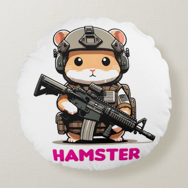Tactical Hamster Round Pillow (Front)