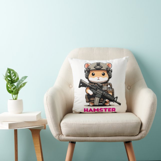 Tactical Hamster Throw Pillow (Chair)