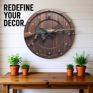 Tactical Rifle Wood Grain Large Clock