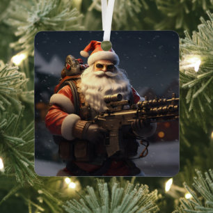 Tactical Santa Claus holiday Metal Ornament