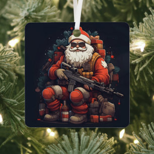Tactical Santa Claus holiday Metal Ornament
