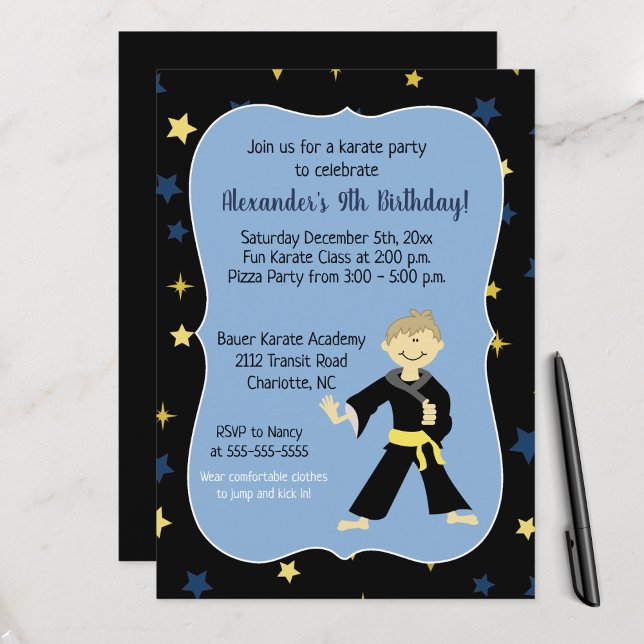 Tae Kwon Do Invitations Anniversaire Ceinture Jaun (Karate Tae Kwon Do Birthday Invitations)