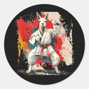 Taekwondo Alpcaca Watercolor Taekwondo Judo Alpaca Classic Round Sticker