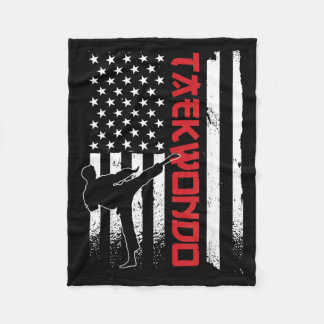 Taekwondo American Flag Taekwondo Fighter US Flag Fleece Blanket