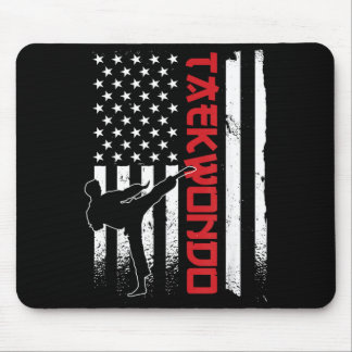 Taekwondo American Flag Taekwondo Fighter US Flag Mouse Pad