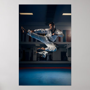 Taekwondo Athlete Performing Flying Sidekick Poster